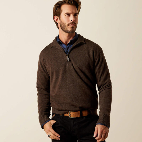 Pull homme ARIAT Bolinas 3/4 Zip Brown Heather