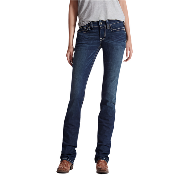 Women's ARIAT R.E.A.L. Mid Rise Stretch Icon Stackable Straight Leg Jean SHORT (OCEAN)