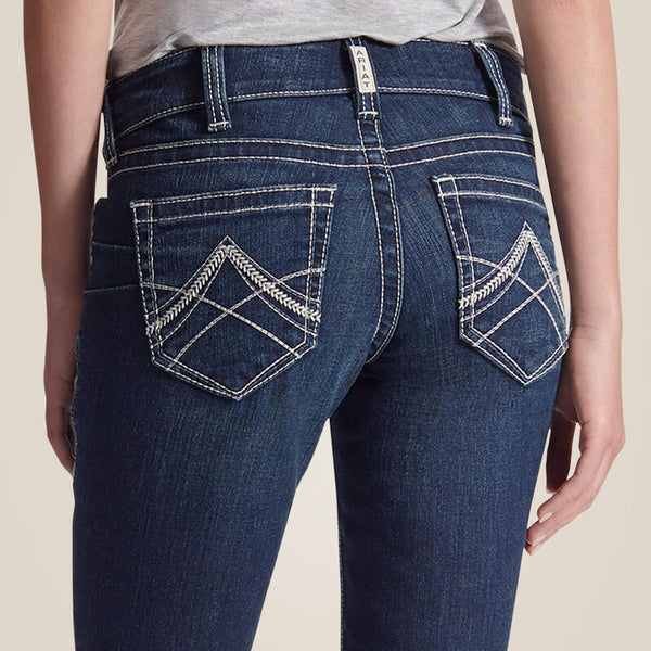 Women's ARIAT R.E.A.L. Mid Rise Stretch Icon Stackable Straight Leg Jean SHORT (OCEAN)