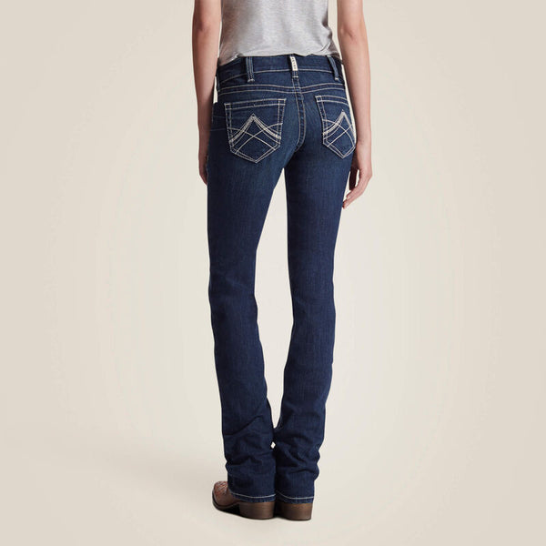 Women's ARIAT R.E.A.L. Mid Rise Stretch Icon Stackable Straight Leg Jean SHORT (OCEAN)