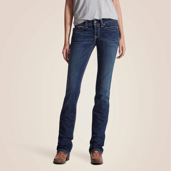 Women's ARIAT R.E.A.L. Mid Rise Stretch Icon Stackable Straight Leg Jean SHORT (OCEAN)