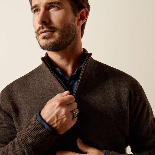 Pull homme ARIAT Bolinas 3/4 Zip Brown Heather