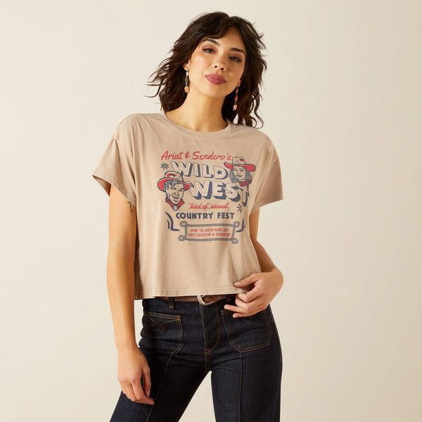 T-Shirt femme ARIAT Wild West Country Savannah Tan Mineral Washo