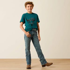 t shirt enfant western ARIAT Cattle Skull Freedom - Mediterranean