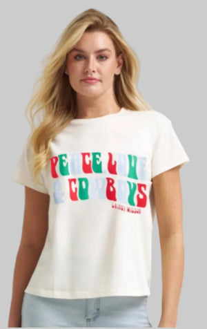 T-shirt femme LAINEY WILSON WRANGLER PEACE LOVE COWBOYS - Winter White