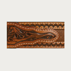 CEINTURE CUIR STETSON Tooled Leather Belt - marron