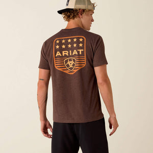 T-Shirt western homme ARIAT Stripe Patriot Badge - Brown Heather