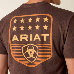 T-Shirt western homme ARIAT Stripe Patriot Badge - Brown Heather