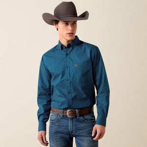 CHEMISE HOMME ARIAT Claude Fitted Shirt -  SAILOR BLUE MICRO GEOMETRIC PRINT