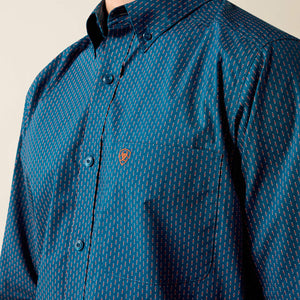CHEMISE HOMME ARIAT Claude Fitted Shirt -  SAILOR BLUE MICRO GEOMETRIC PRINT