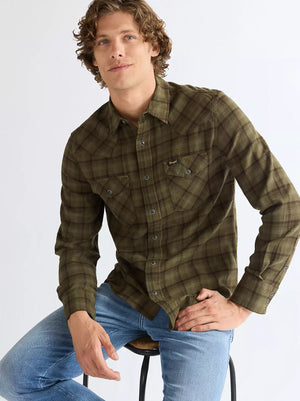 Chemise homme WRANGLER REGULAR WESTERN SHIRT - OLIVE NIGHT